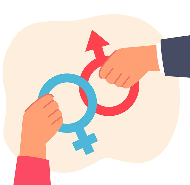 Imatge representativa de dos mans amb el símbols de gènere masculi i femeni que s'entrecreuen